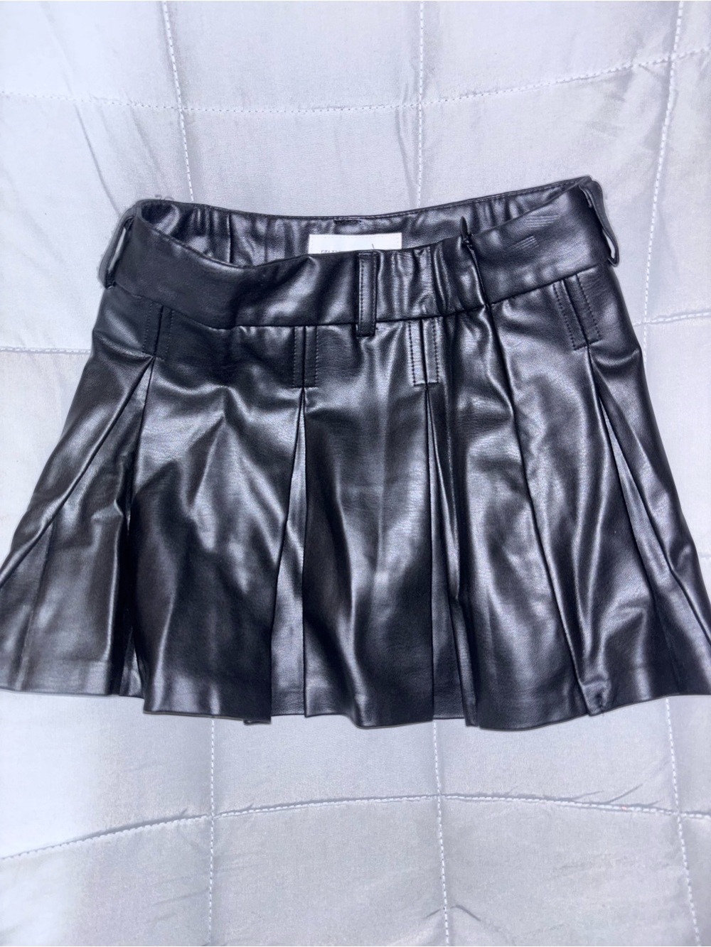 Zara Black Faux Leather Pleated Mini Skirt